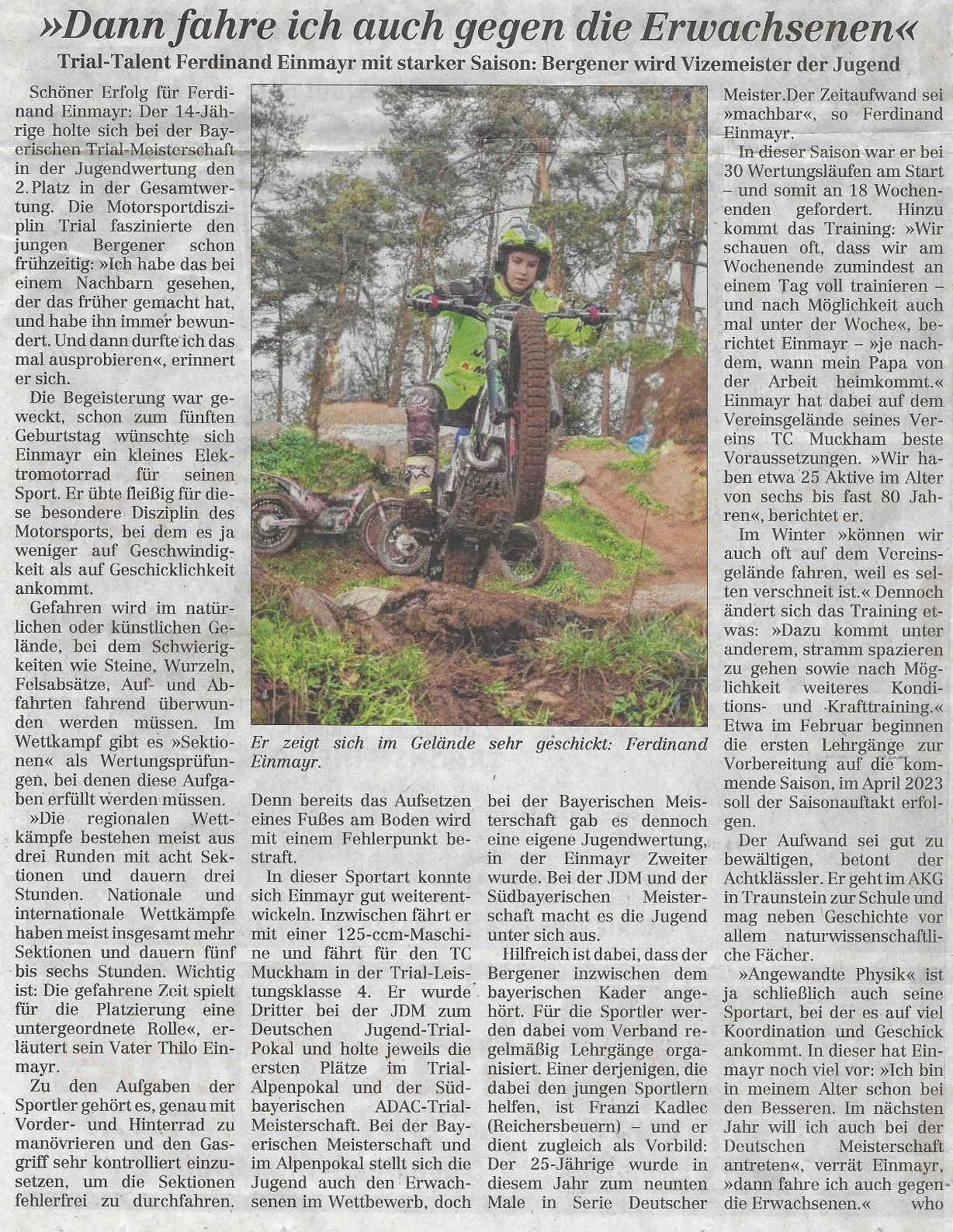 Zeitungsartikel über Ferdinand Einmayr